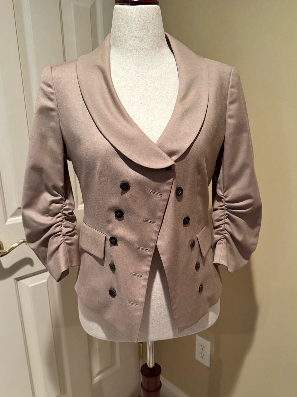 Women's Double-Breasted Tan Wool Blazer Jacket